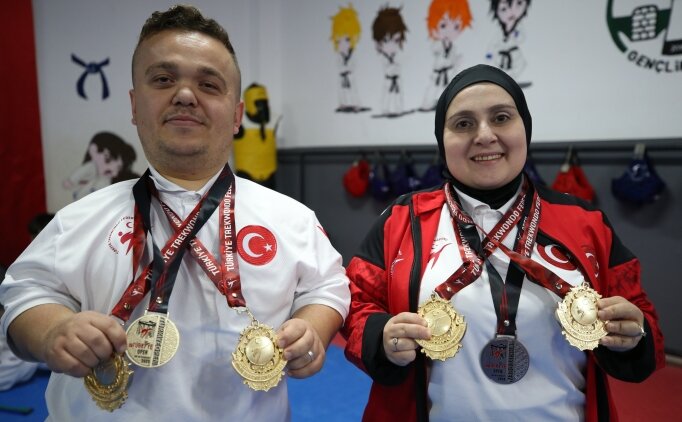 Akondroplazili �ift, tekvandodaki ilk �ampiyonas�nda alt�n madalya kazand�