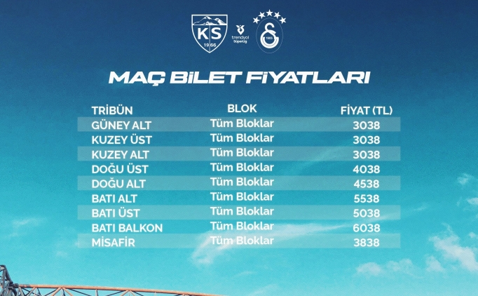 Kayserispor-Galatasaray ma�� bilet fiyatlar� belli oldu
