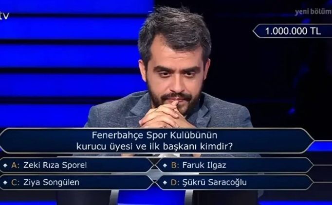 Kim Milyoner Olmak �ster'de 1 milyon TL'lik Fenerbah�e sorusu! 